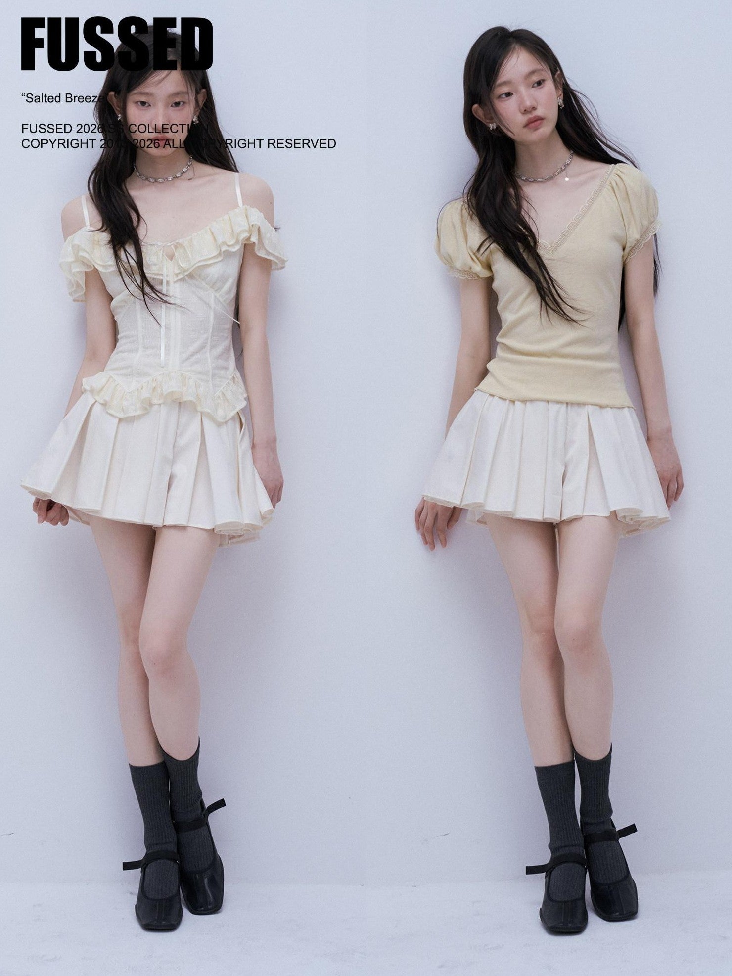 FUSSED Soft Mist White Heavy 3d Pressed Pleats A Line Women&