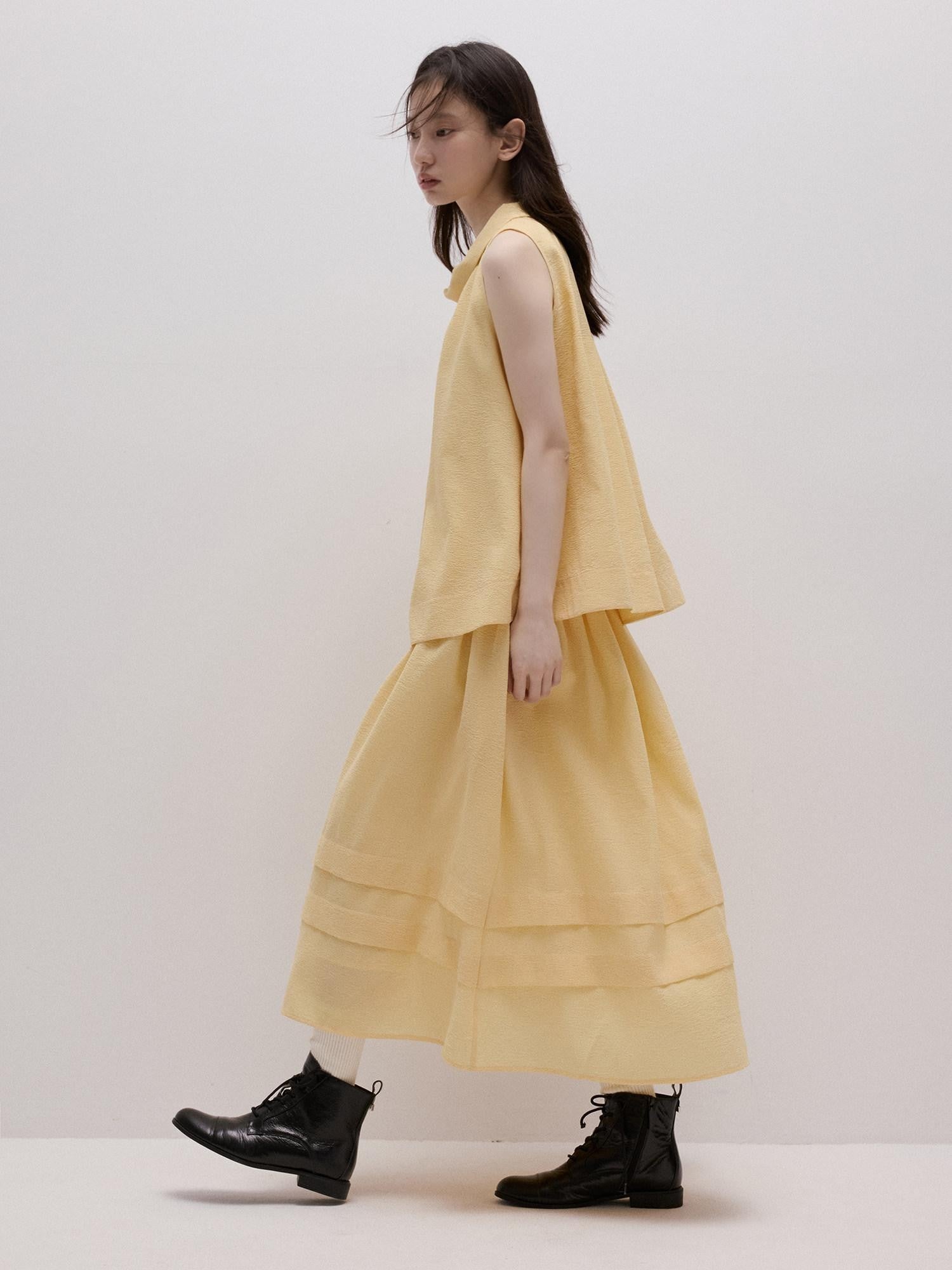 FUSSED Soft Mist Yellow Bubble Texture Layered Sleeveless Women&