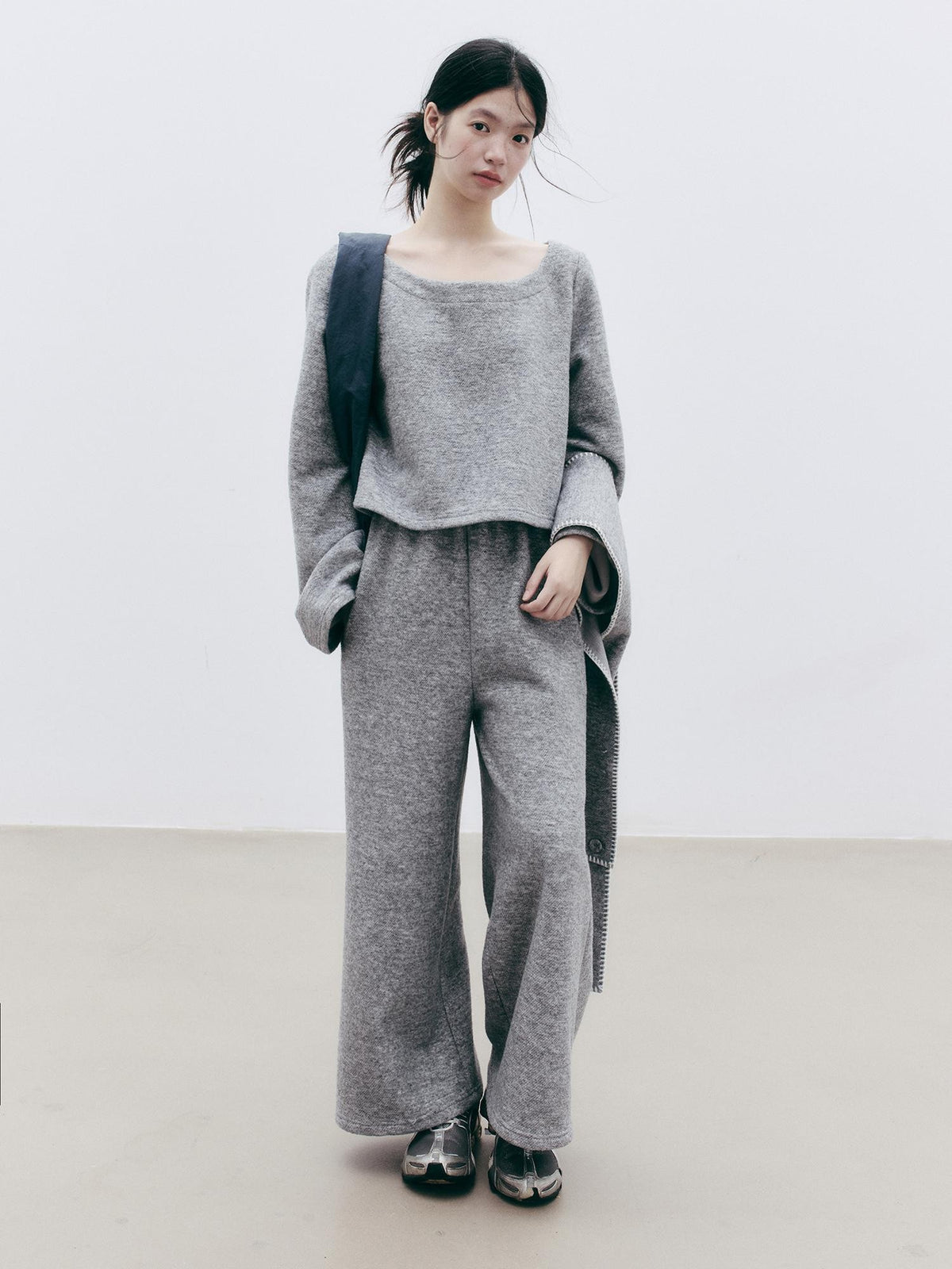 FUSSED Solid Color Detachable Scarf Wool Blend Women&
