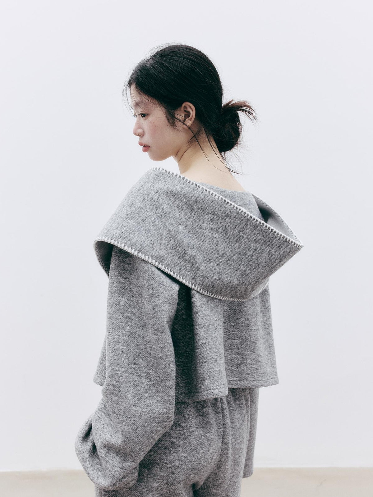 FUSSED Solid Color Detachable Scarf Wool Blend Women&