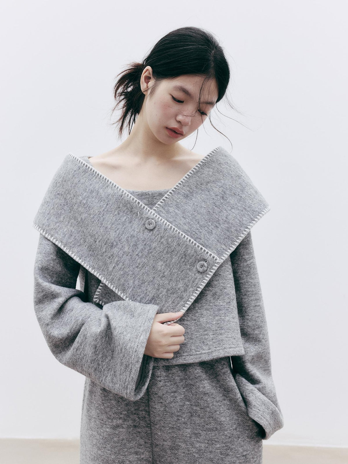 FUSSED Solid Color Detachable Scarf Wool Blend Women&