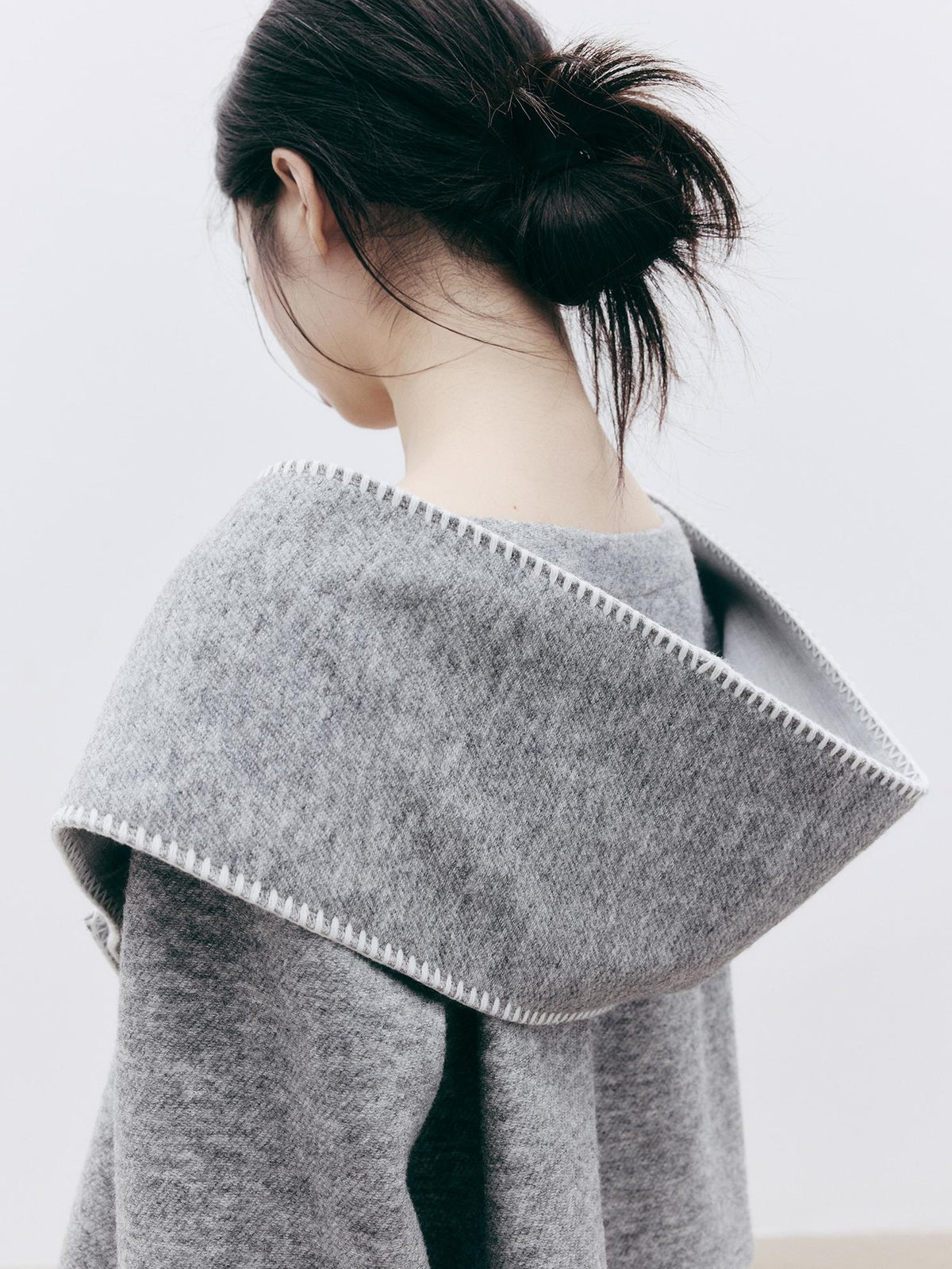 FUSSED Solid Color Detachable Scarf Wool Blend Women&