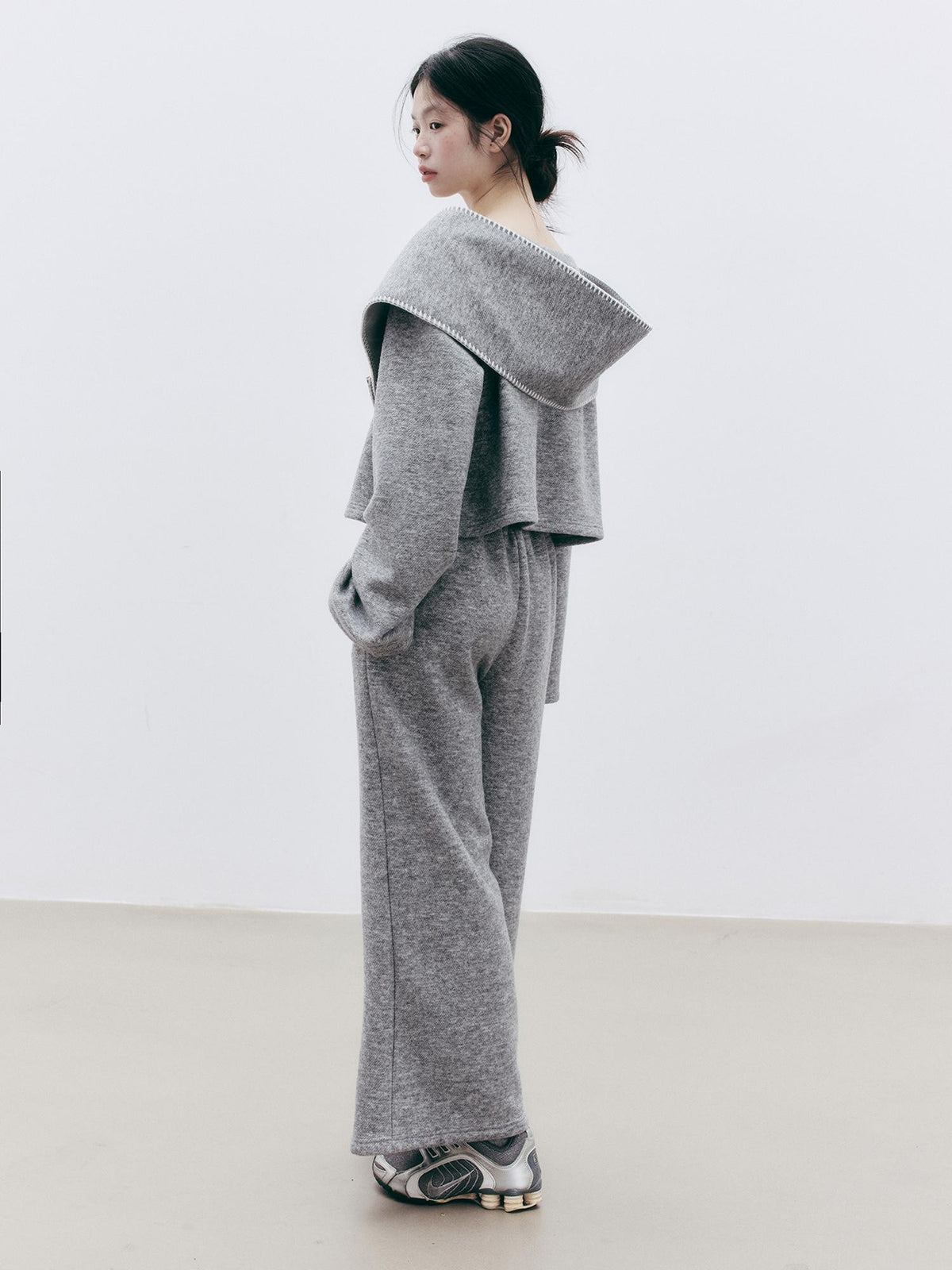 FUSSED Solid Color Detachable Scarf Wool Blend Women&