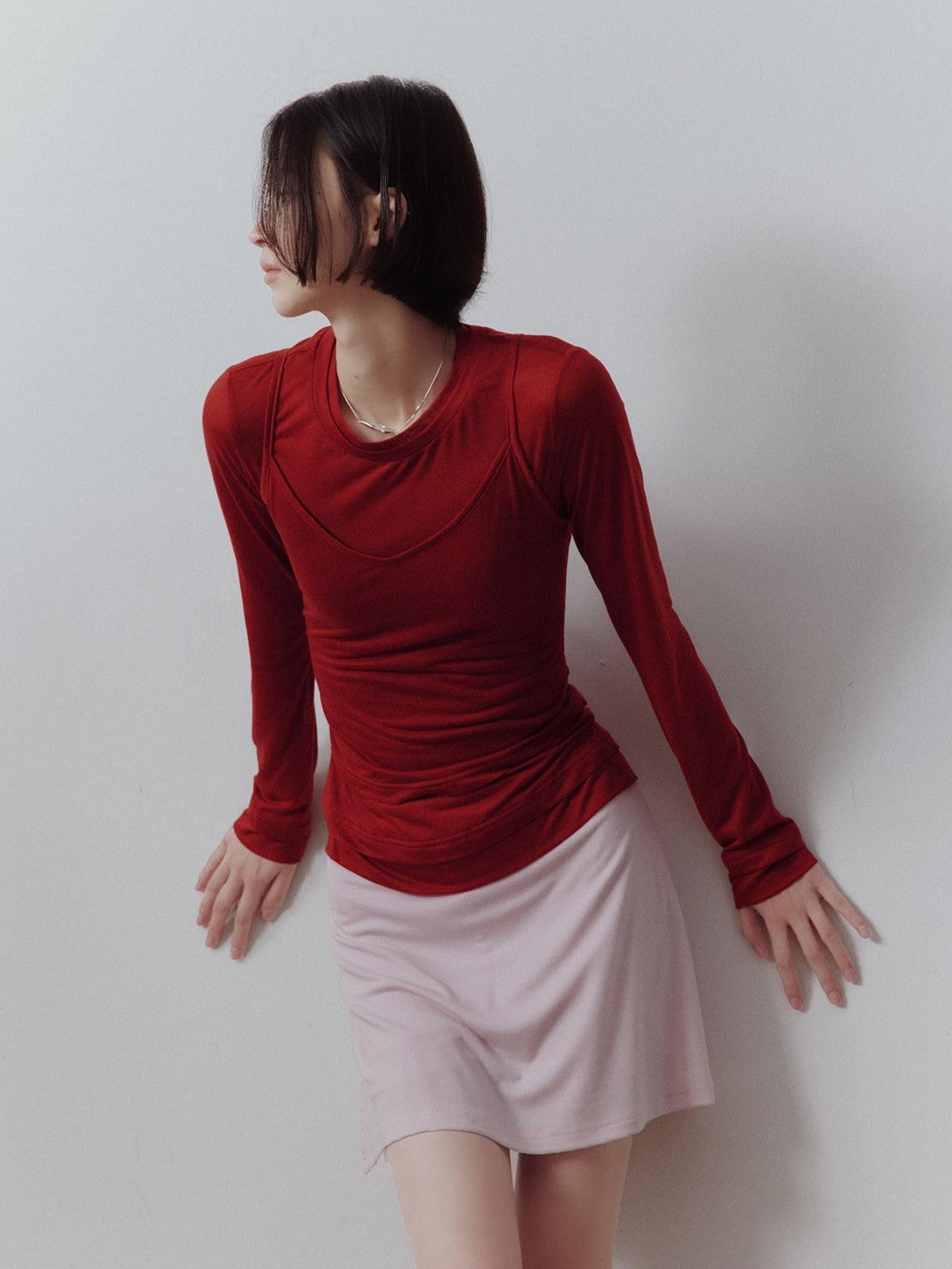 FUSSED Solid Layered Two Piece Knitted Slim Fit Women&