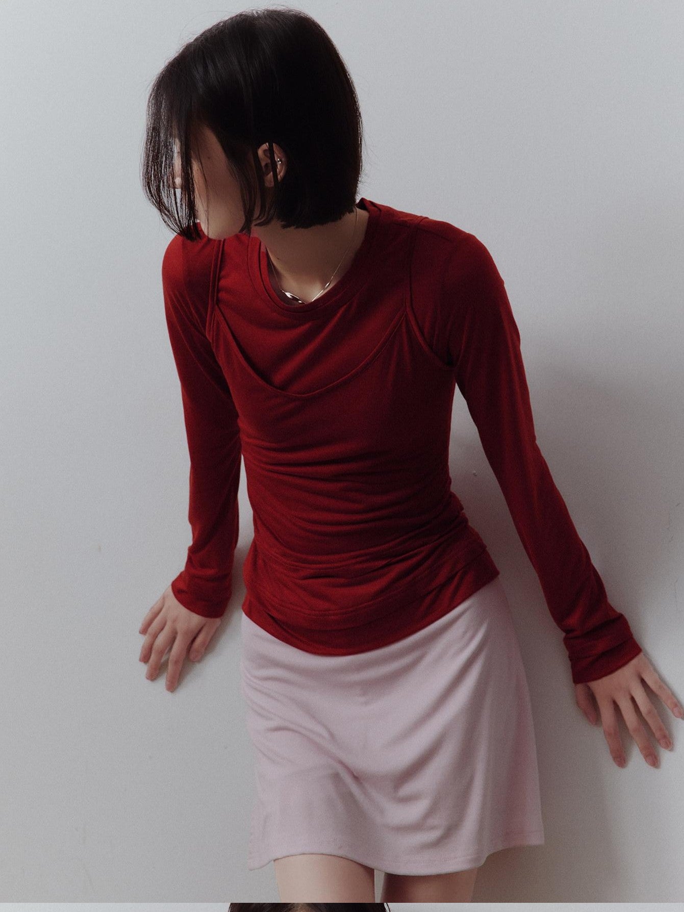 FUSSED Solid Layered Two Piece Knitted Slim Fit Women&