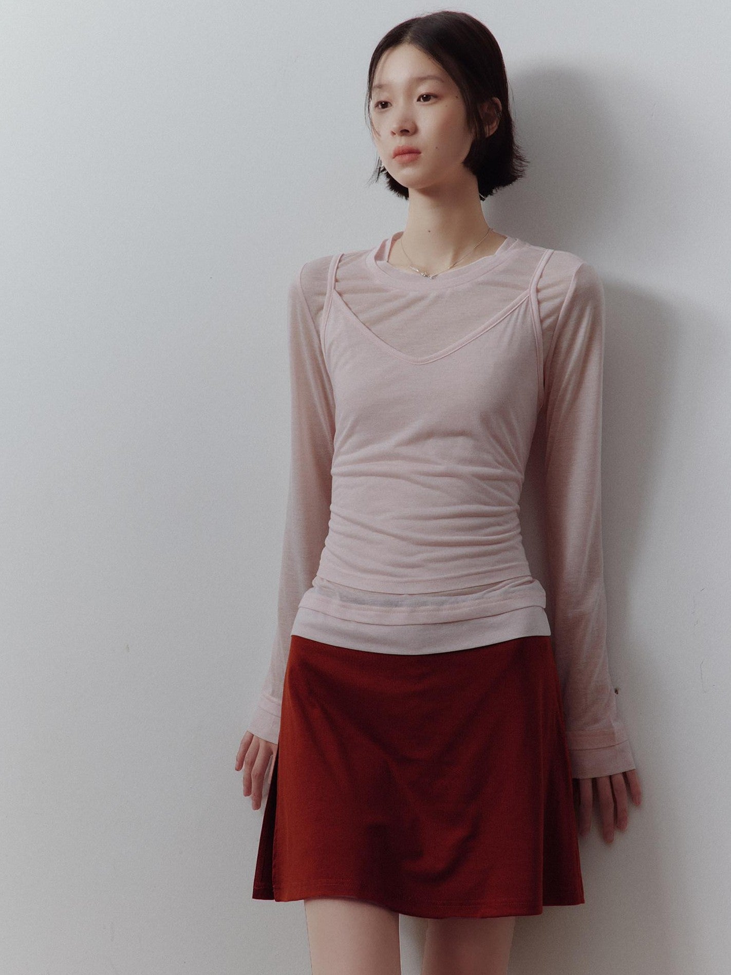 FUSSED Solid Layered Two Piece Knitted Slim Fit Women&