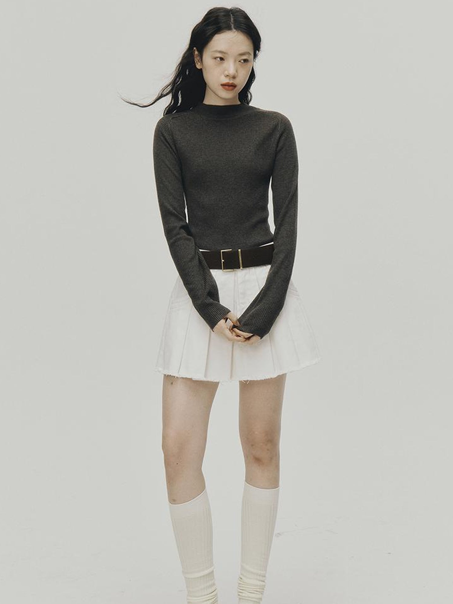 FUSSED Sportcore White Frayed Denim A Line Skirt
