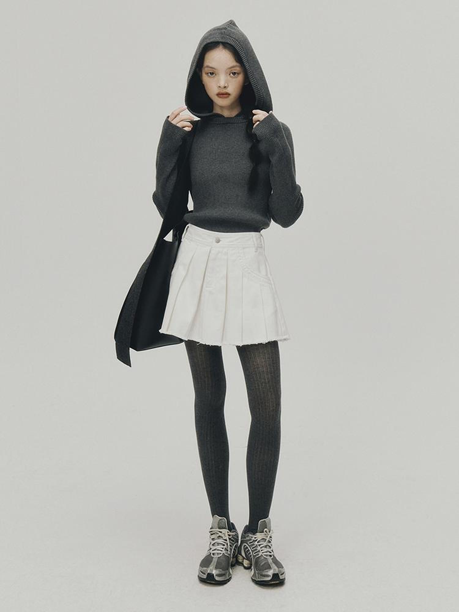 FUSSED Sportcore White Frayed Denim A Line Skirt