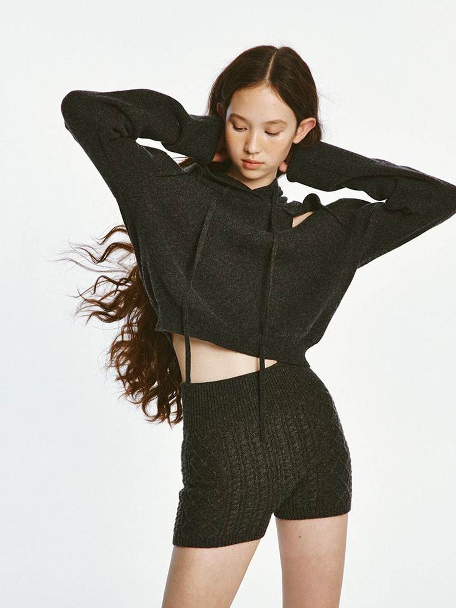 FUSSED Sporty Daily Lamb Wool Hoodie Set In Charcoal Heather