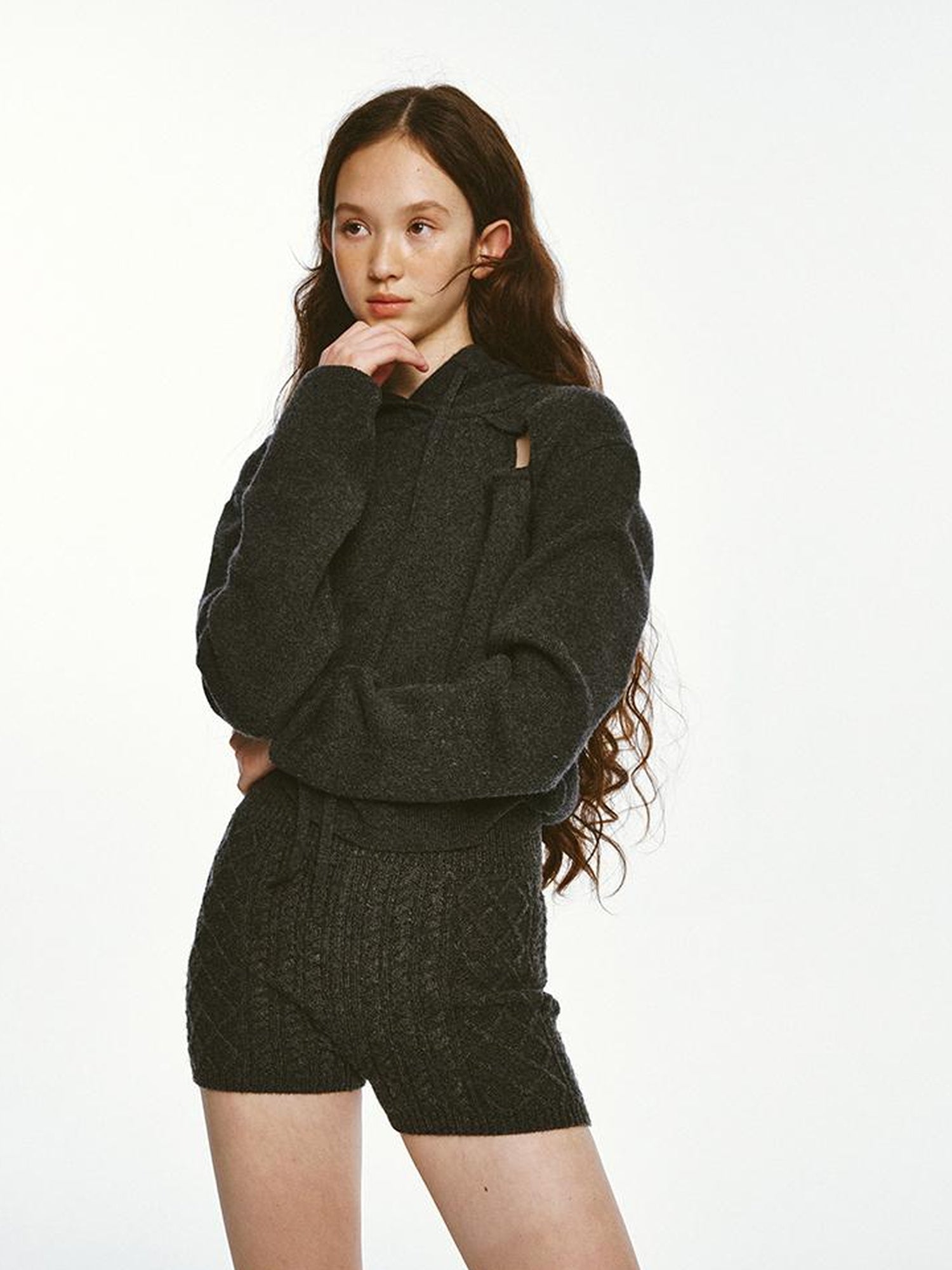FUSSED Sporty Daily Lamb Wool Hoodie Set In Charcoal Heather