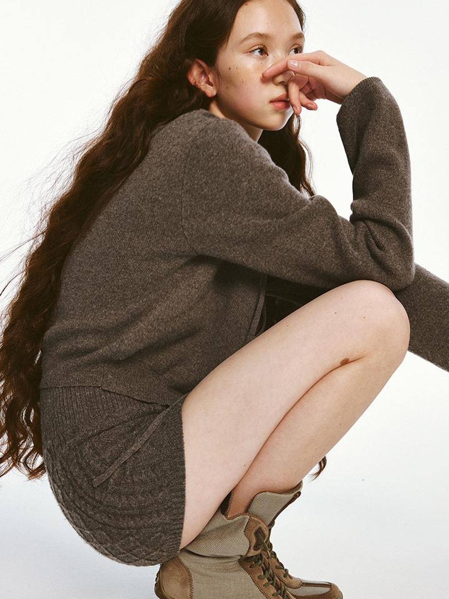 FUSSED Sporty Daily Lamb Wool Mocha Brown Sweater Set