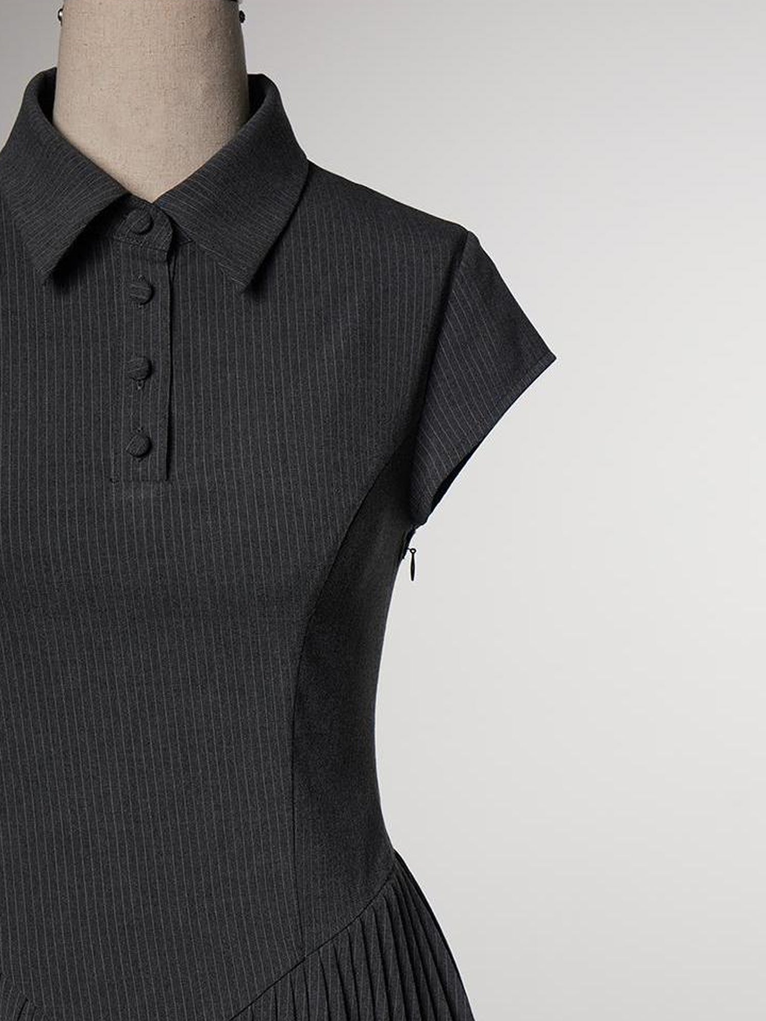FUSSED Striped Polo Collar Dress With Pleated Detail