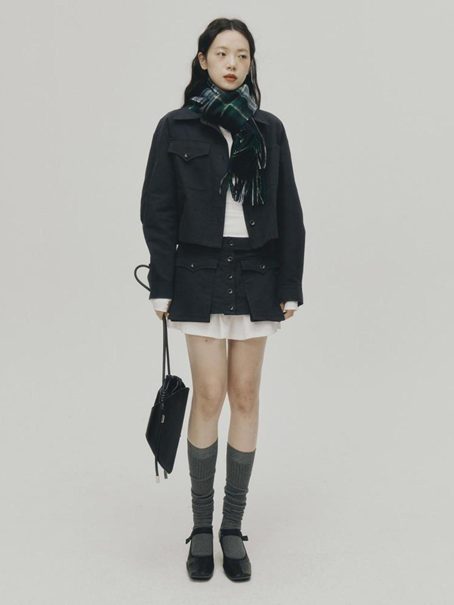 FUSSED Structured Dusky Blue Cropped Cotton Shirt With Wooden Buttons