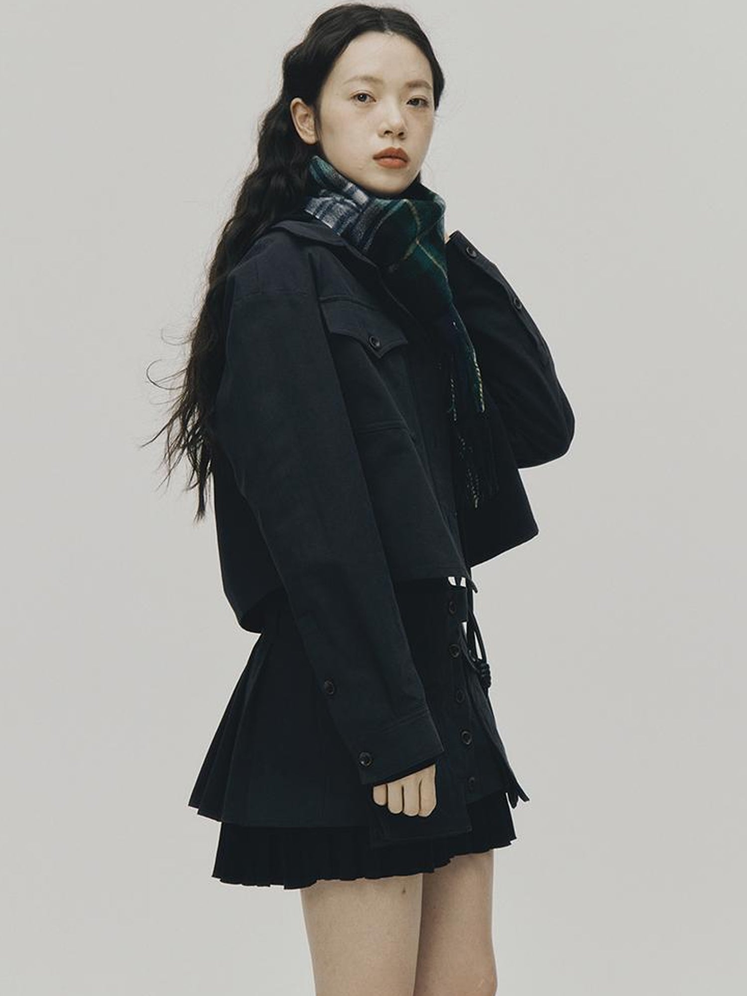 FUSSED Structured Dusky Blue Cropped Cotton Shirt With Wooden Buttons