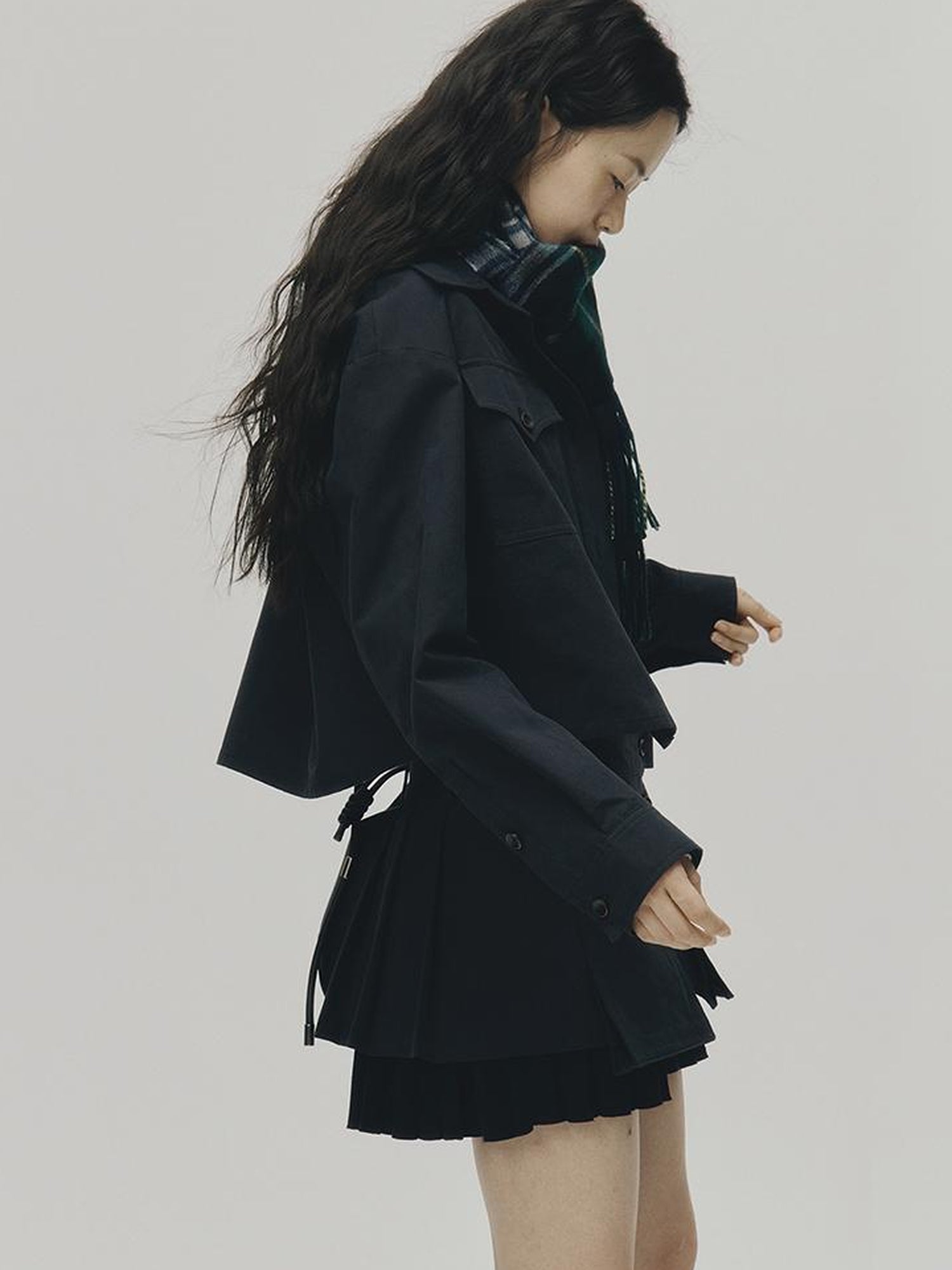 FUSSED Structured Dusky Blue Cropped Cotton Shirt With Wooden Buttons