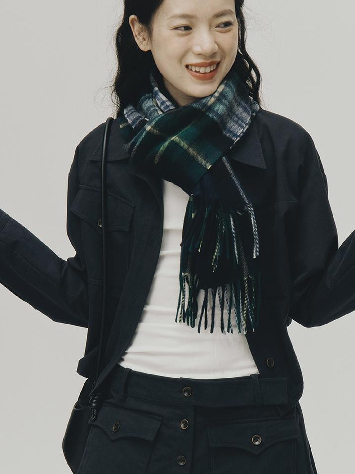 FUSSED Structured Dusky Blue Cropped Cotton Shirt With Wooden Buttons