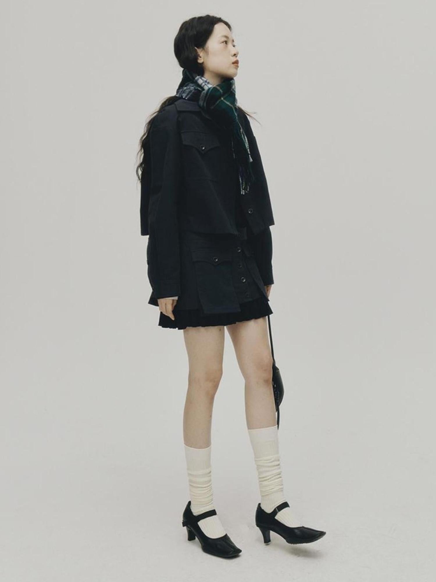 FUSSED Structured Dusky Blue Cropped Cotton Shirt With Wooden Buttons