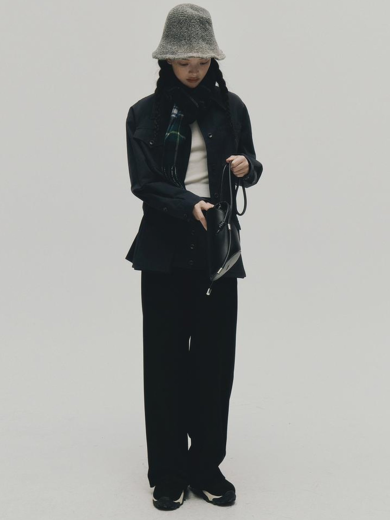 FUSSED Structured Dusky Blue Cropped Cotton Shirt With Wooden Buttons