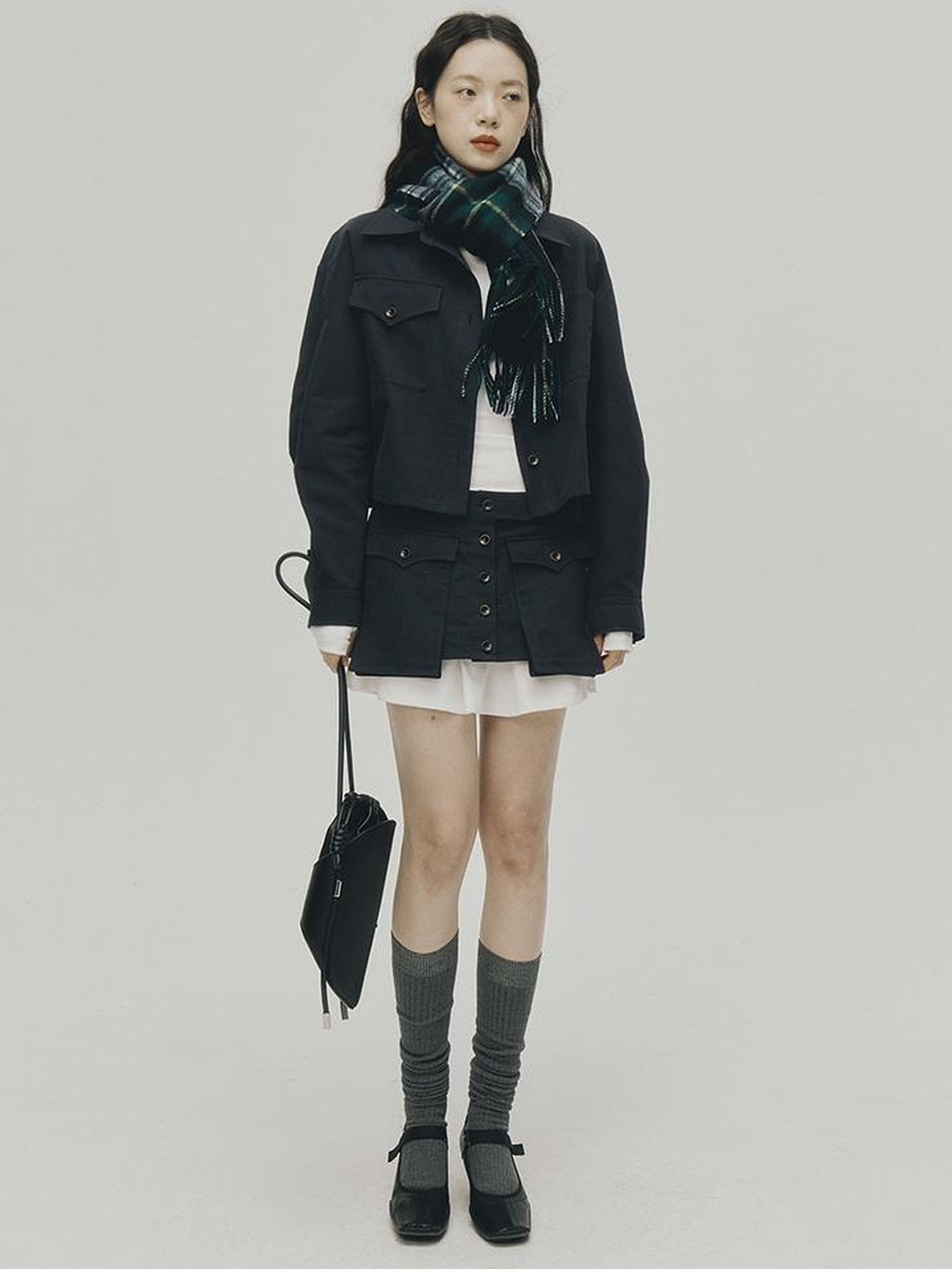 FUSSED Structured Dusky Blue Cropped Cotton Shirt With Wooden Buttons