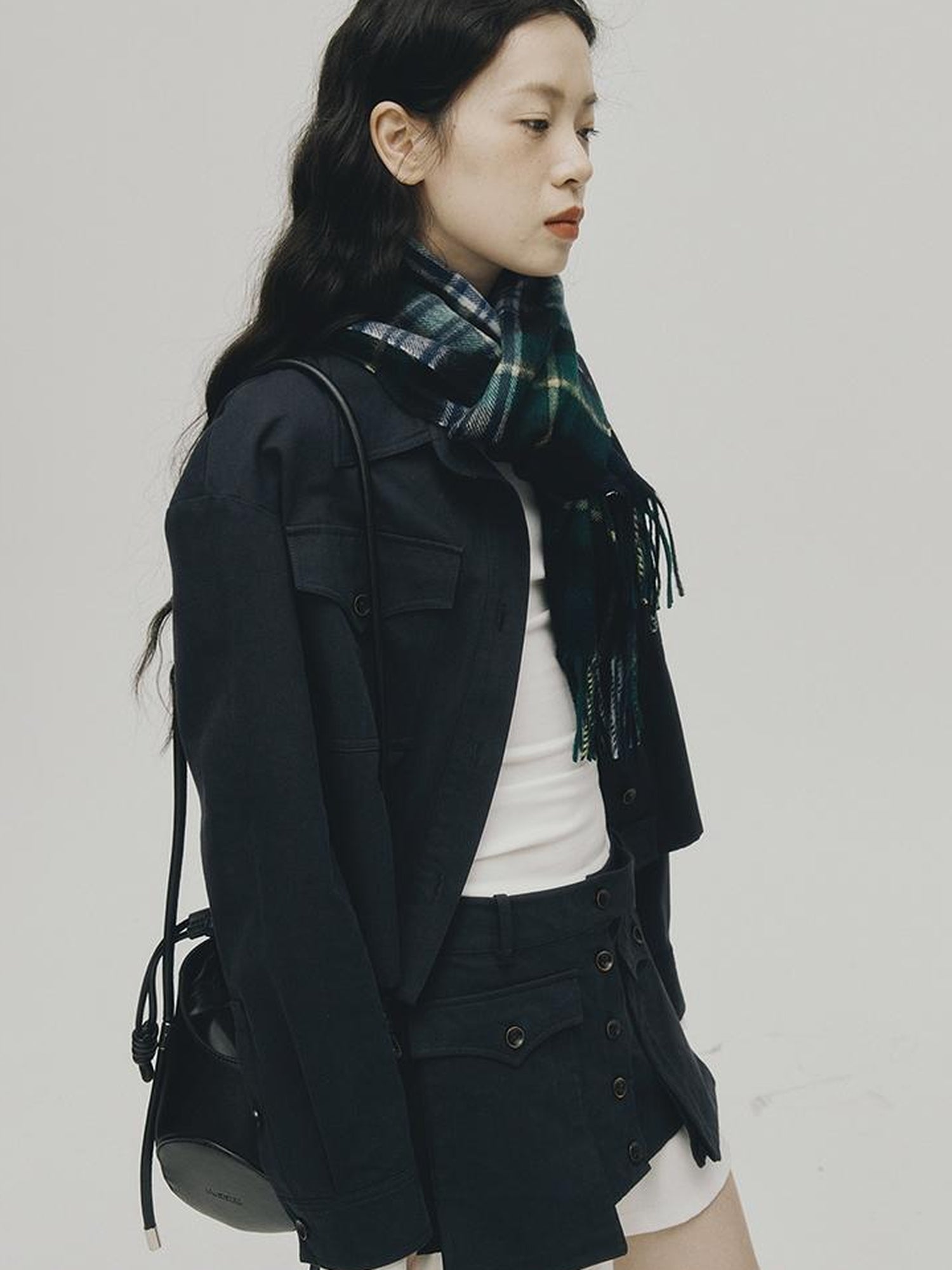 FUSSED Structured Dusky Blue Cropped Cotton Shirt With Wooden Buttons