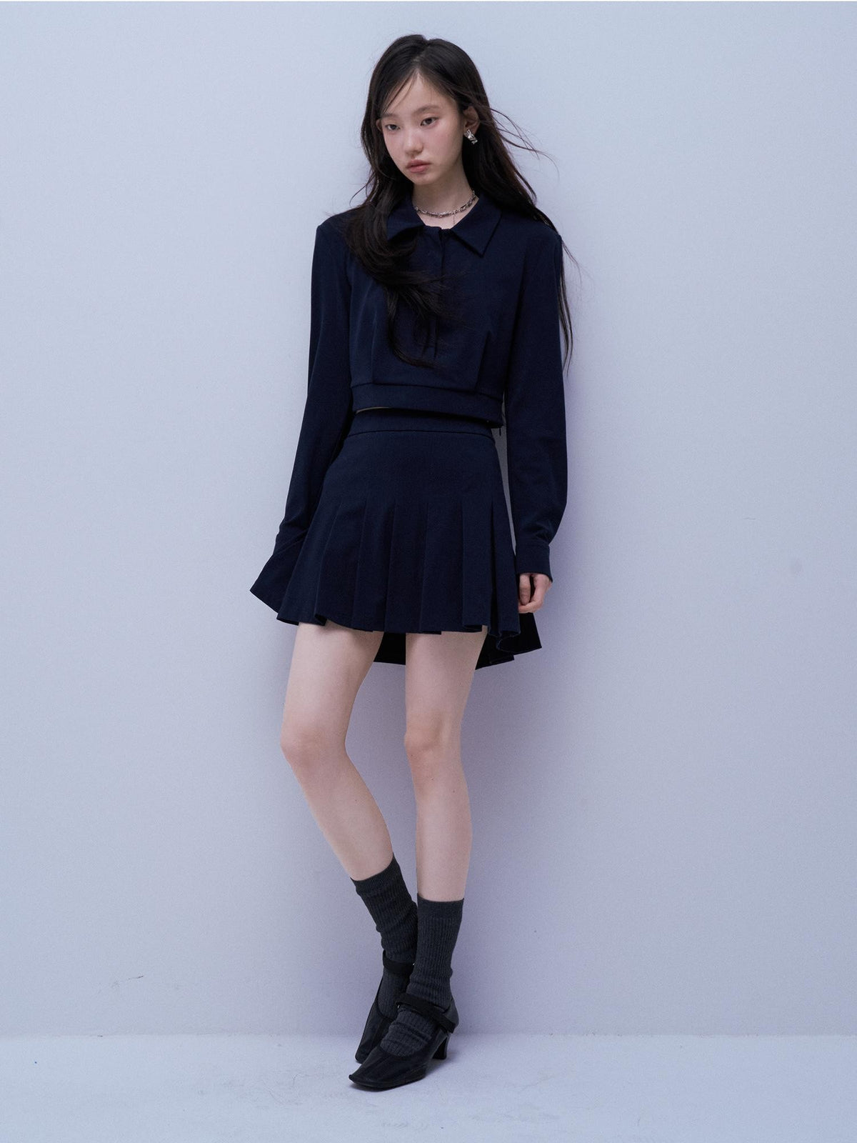 FUSSED Structured Pleated Navy Knit Women&