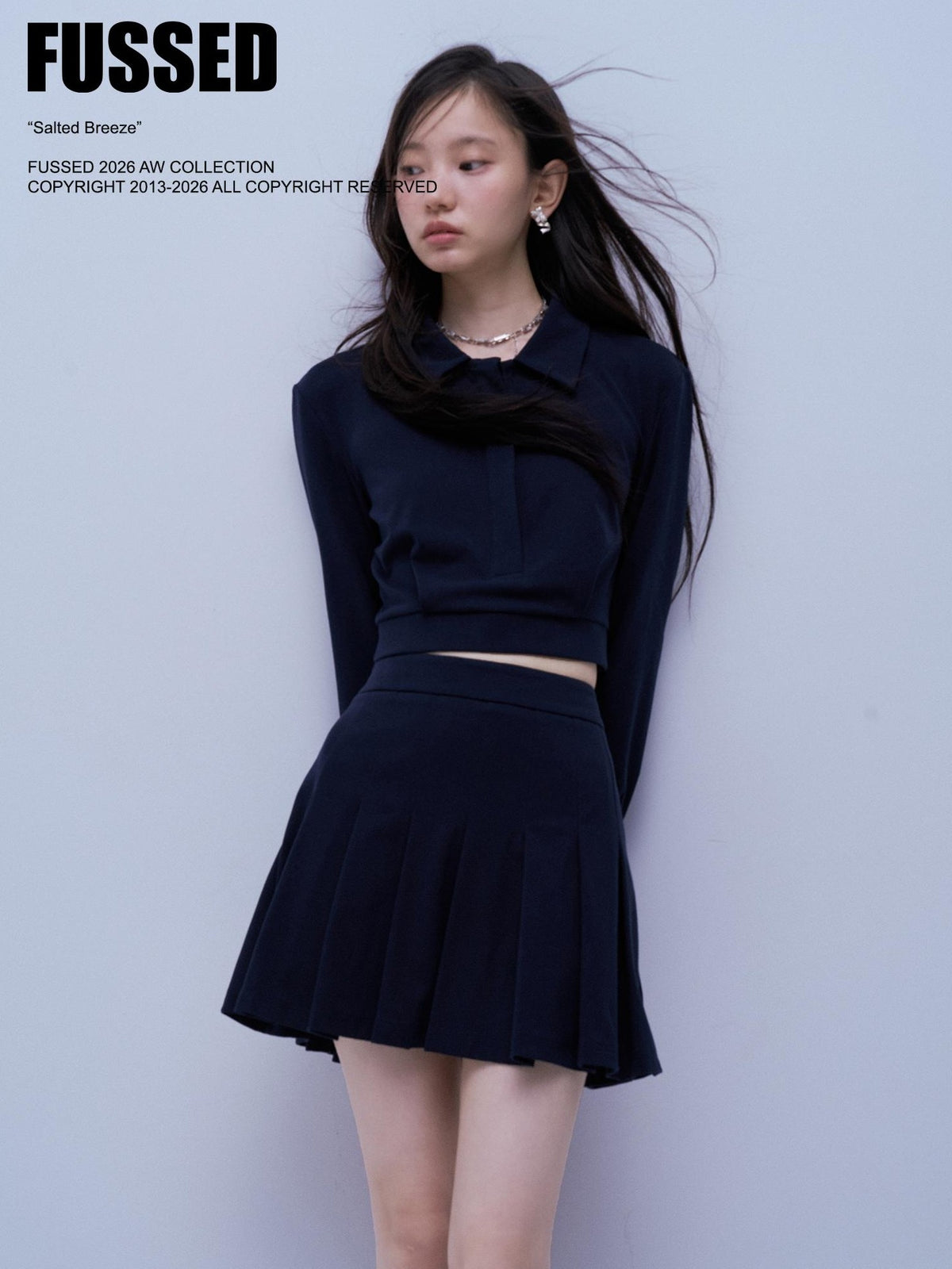 FUSSED Structured Pleated Navy Knit Women&