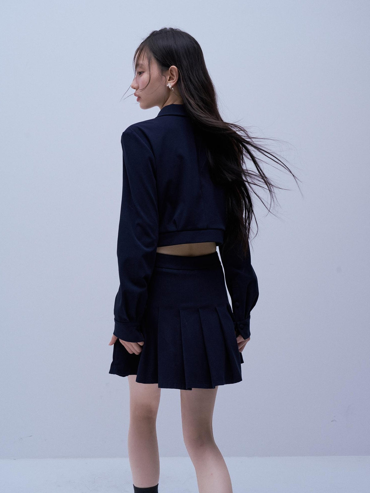 FUSSED Structured Pleated Navy Knit Women&