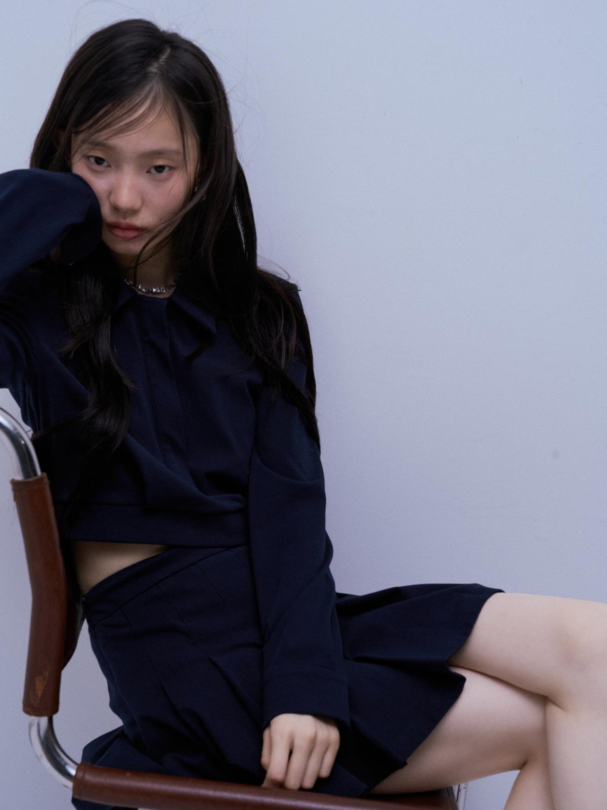 FUSSED Structured Pleated Navy Knit Women&