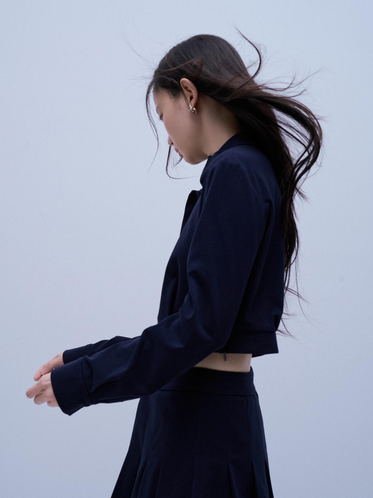 FUSSED Structured Pleated Navy Knit Women&