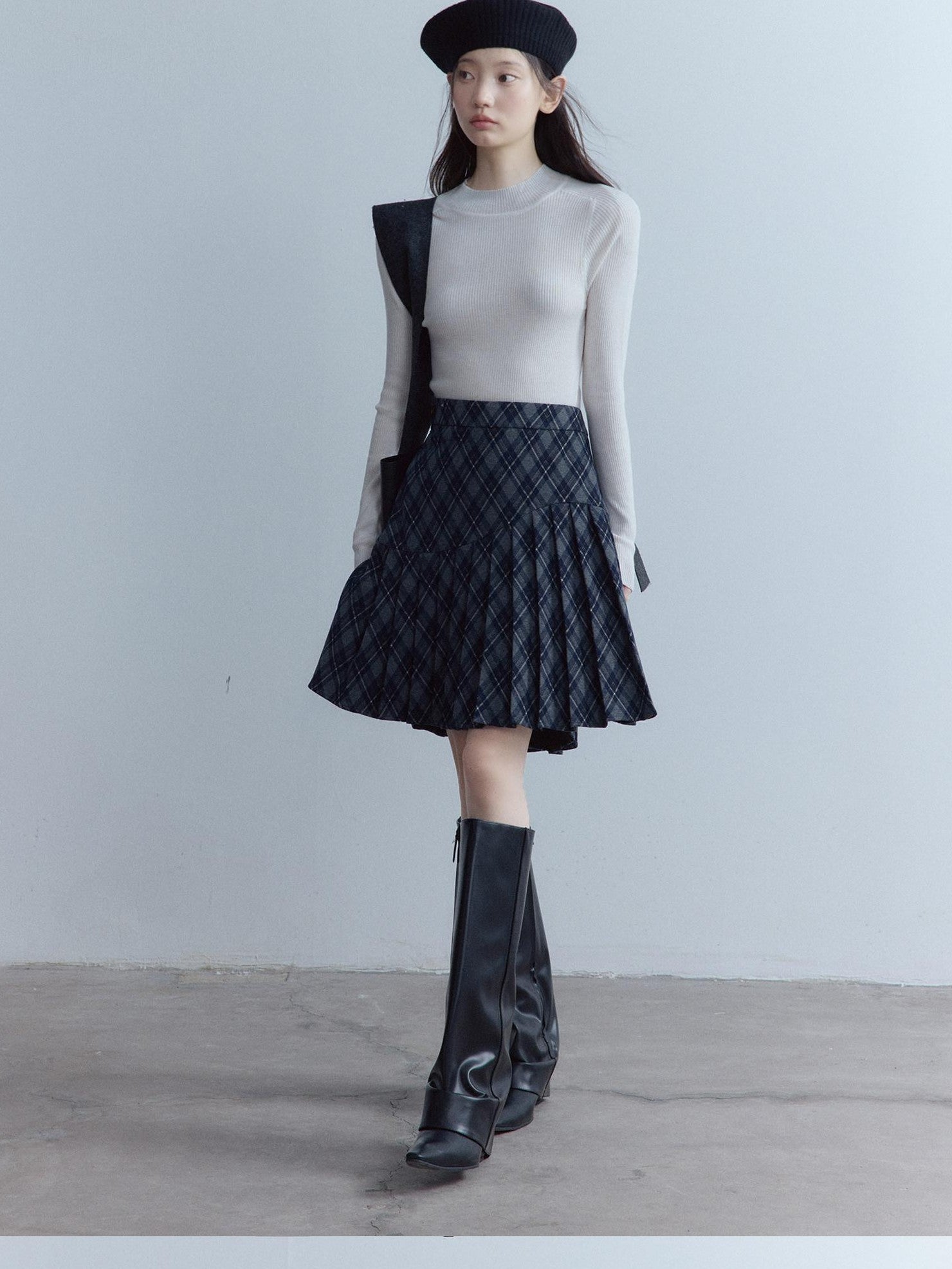 FUSSED Tartan Asymmetric Hand Pressed Pleats Women&