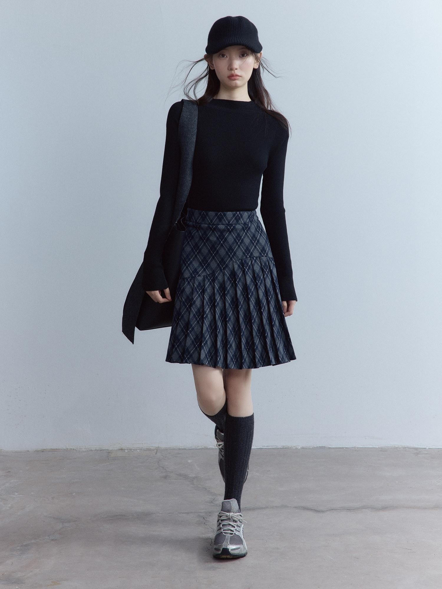FUSSED Tartan Asymmetric Hand Pressed Pleats Women&