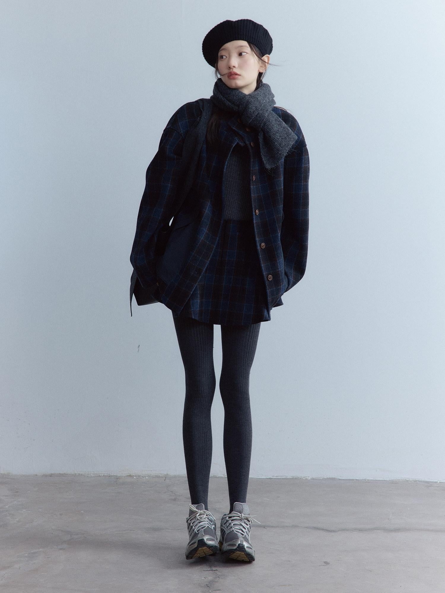 FUSSED Tartan Patchwork Double Layer Women&