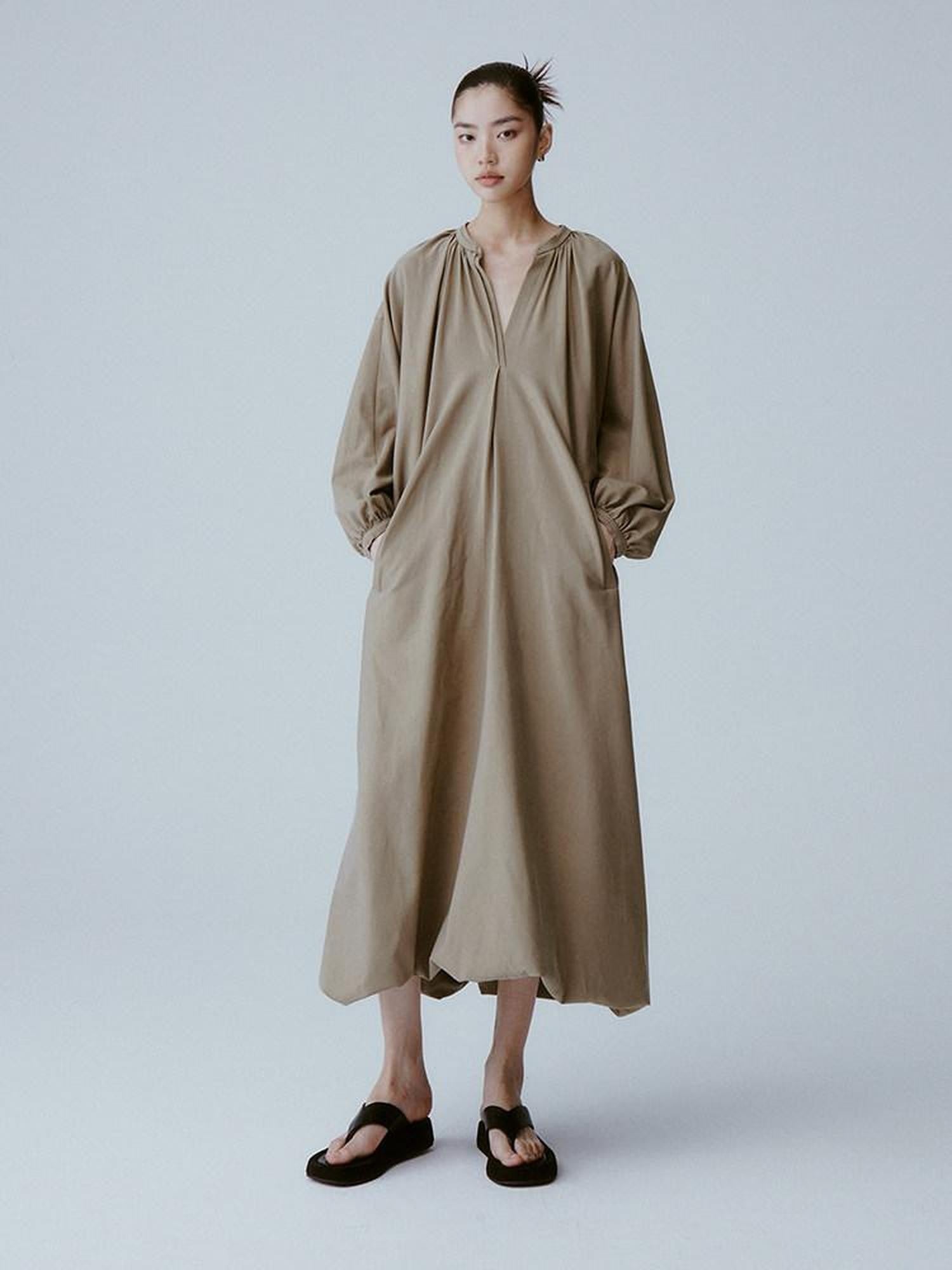 FUSSED Tea Brown Batwing Sleeve V-neck Women&
