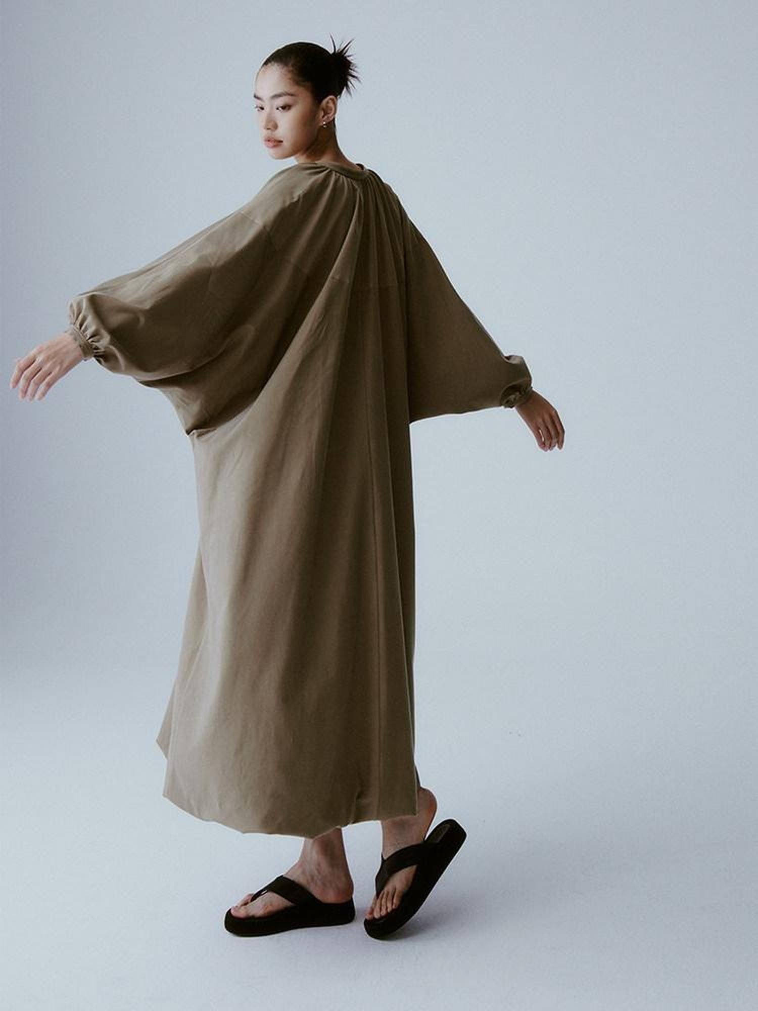 FUSSED Tea Brown Batwing Sleeve V-neck Women&