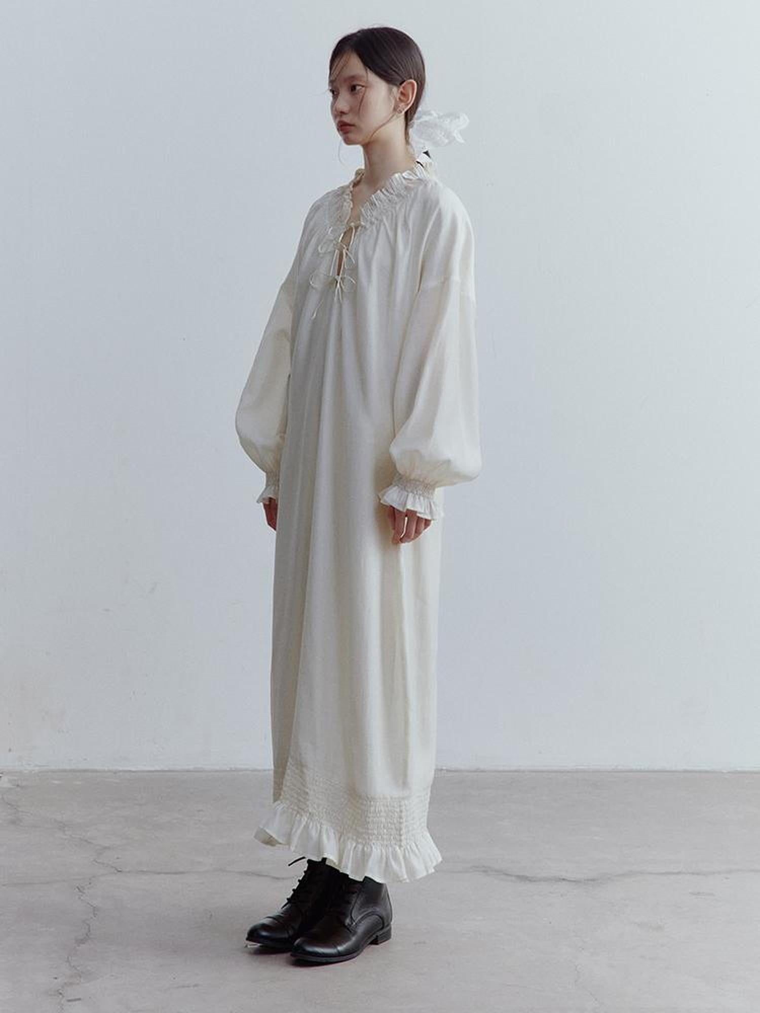 FUSSED Tencel Acetate Linen Blend Smock Dress With Puff Sleeves