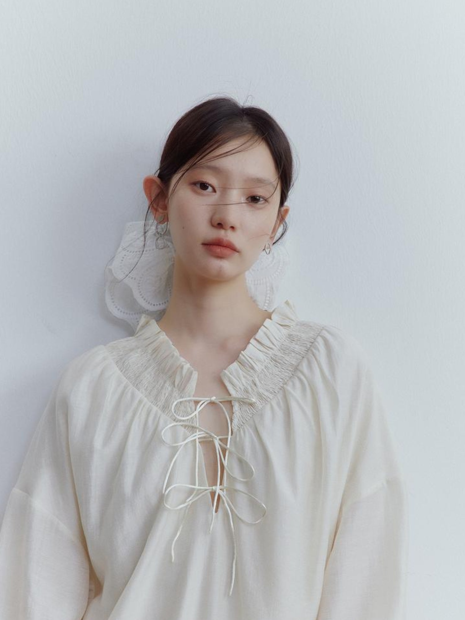 FUSSED Tencel Acetate Linen Blend Smock Dress With Puff Sleeves