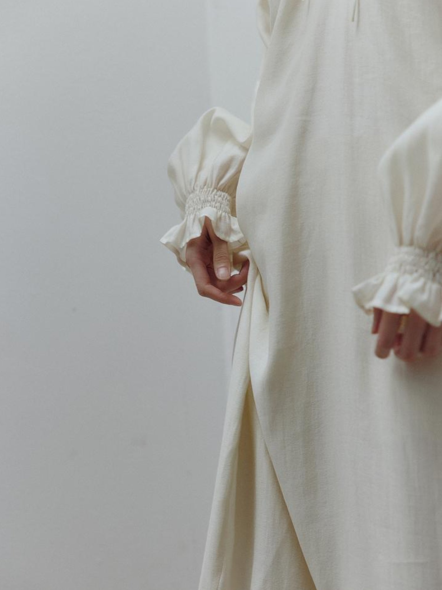 FUSSED Tencel Acetate Linen Blend Smock Dress With Puff Sleeves