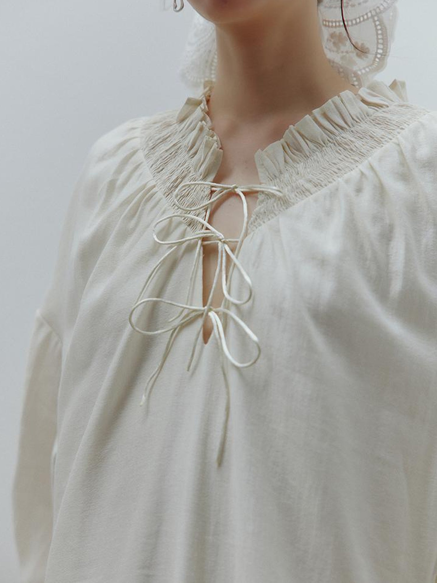 FUSSED Tencel Acetate Linen Blend Smock Dress With Puff Sleeves