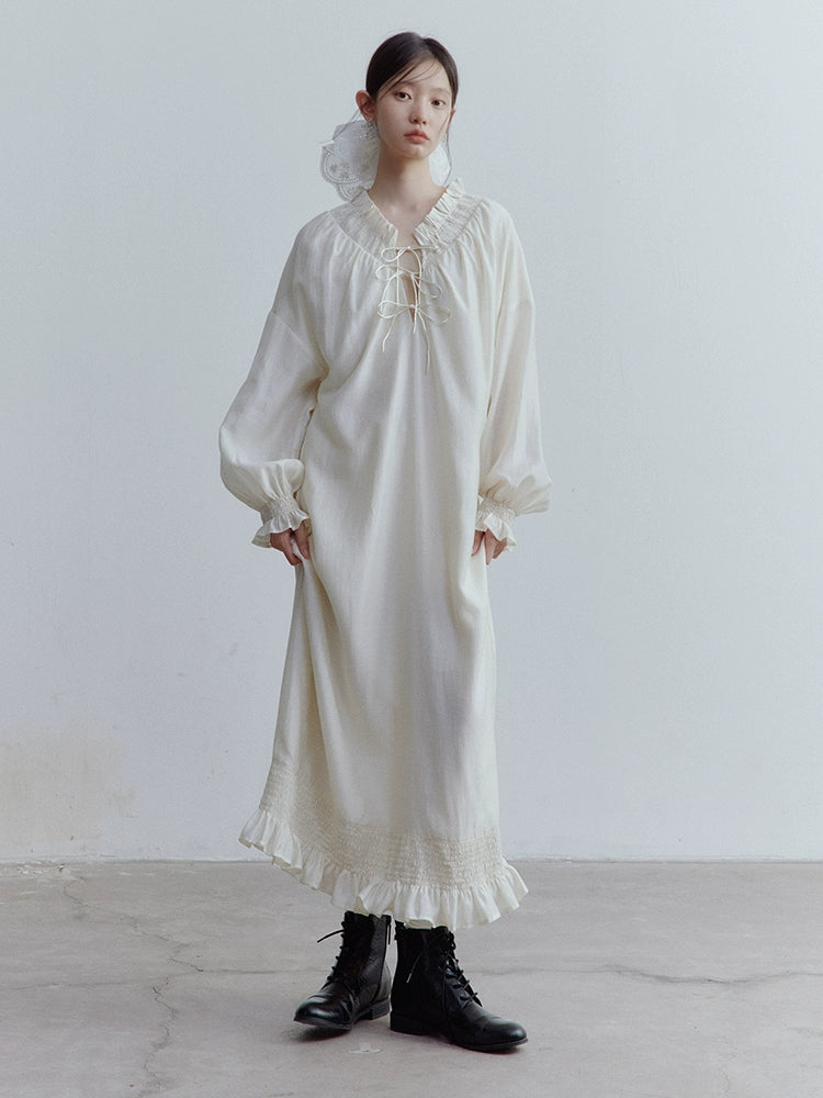 FUSSED_Tencel_Acetate_Linen_Blend_Smock_Dress_With_Puff_Sleeves_MISSTT