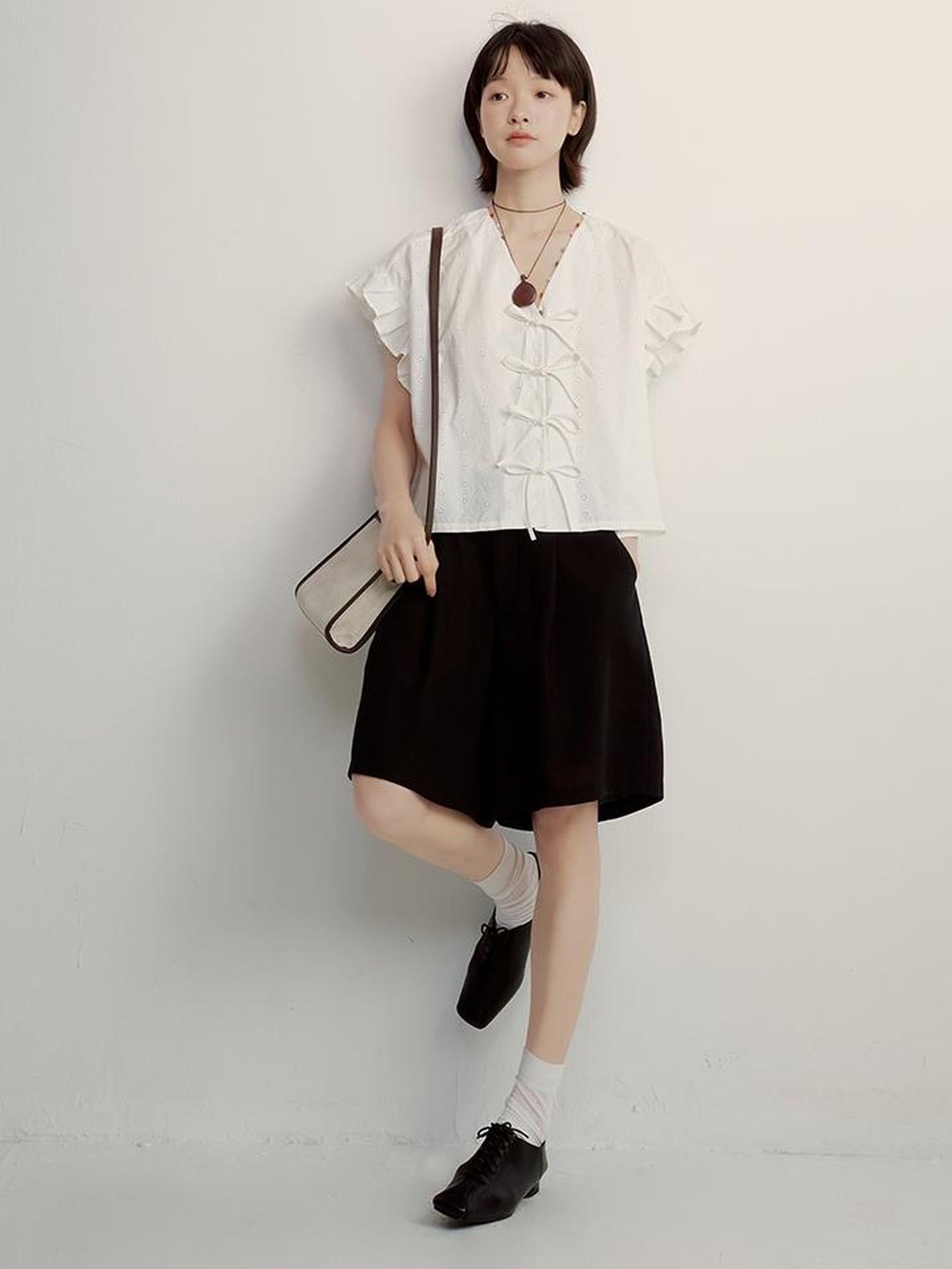 FUSSED Tencel Circus Inspired Wide Leg Shorts In Classic Black