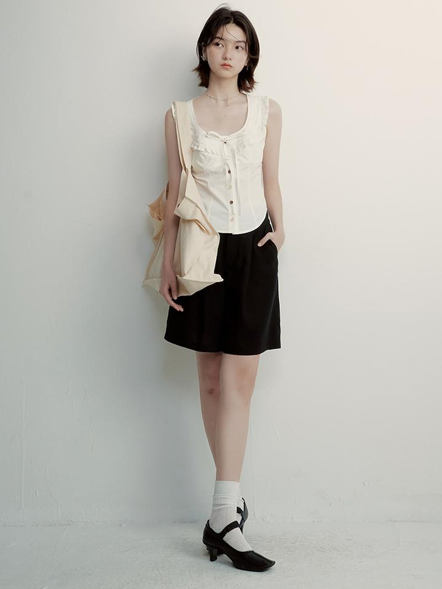 FUSSED Tencel Circus Inspired Wide Leg Shorts In Classic Black