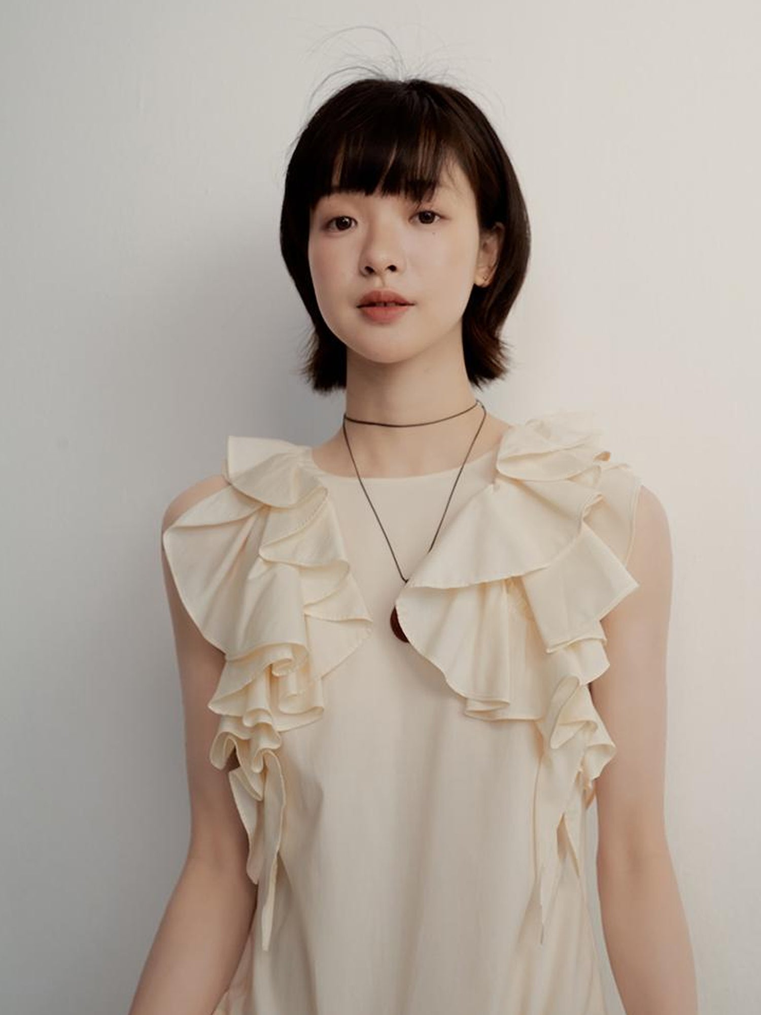 FUSSED Tencel Cotton Blend Creme A Line Dress With Asymmetric Hem