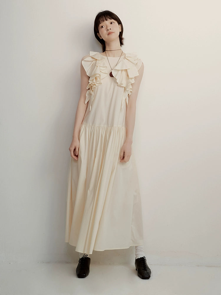FUSSED_Tencel_Cotton_Blend_Creme_A_Line_Dress_With_Asymmetric_Hem_MISSTT