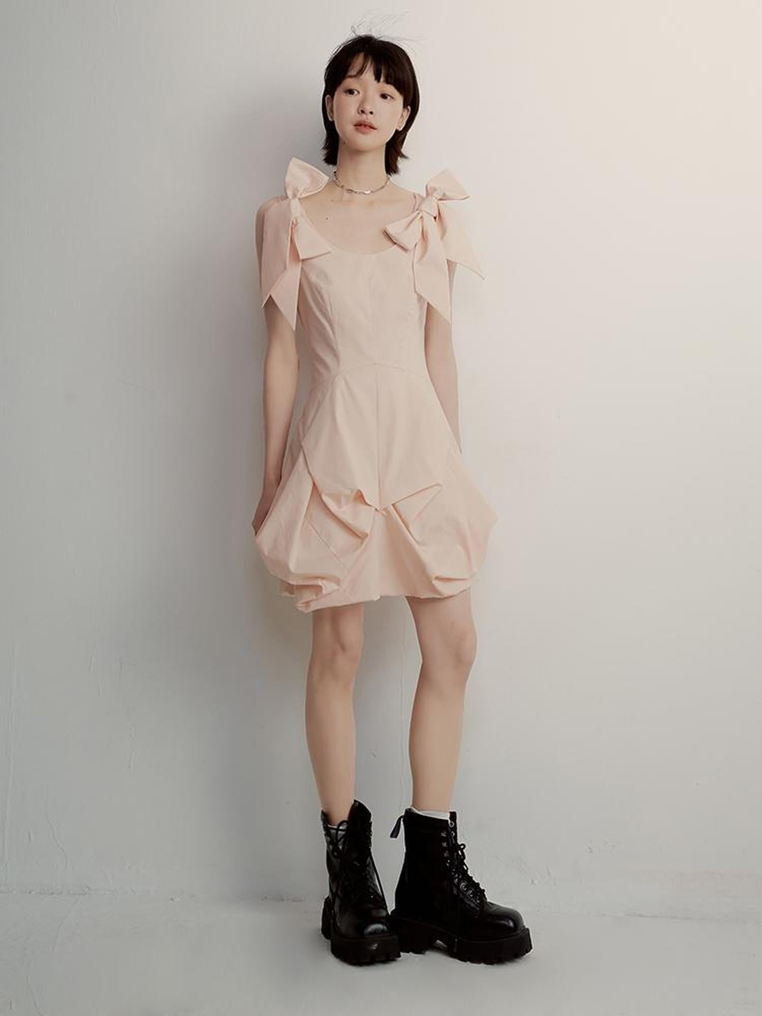 FUSSED Tencel Cotton Bow Shoulder Deconstructed Hem Dress