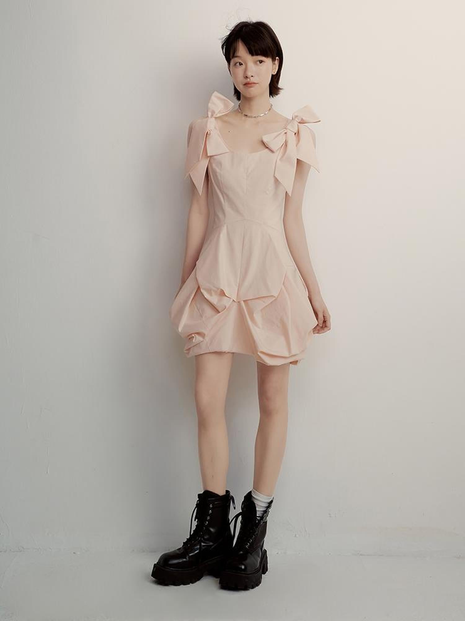 FUSSED Tencel Cotton Bow Shoulder Deconstructed Hem Dress