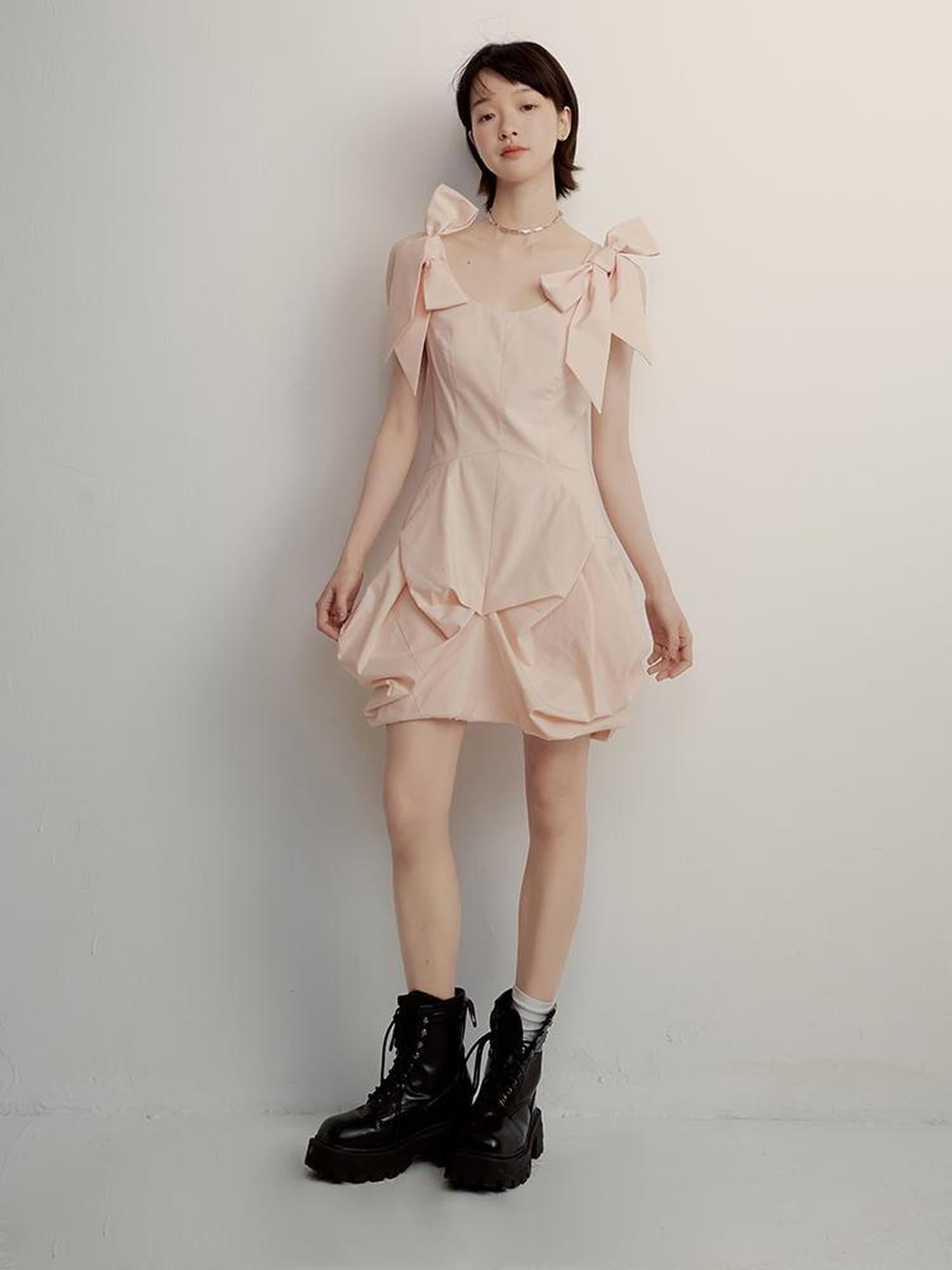 FUSSED Tencel Cotton Bow Shoulder Deconstructed Hem Dress