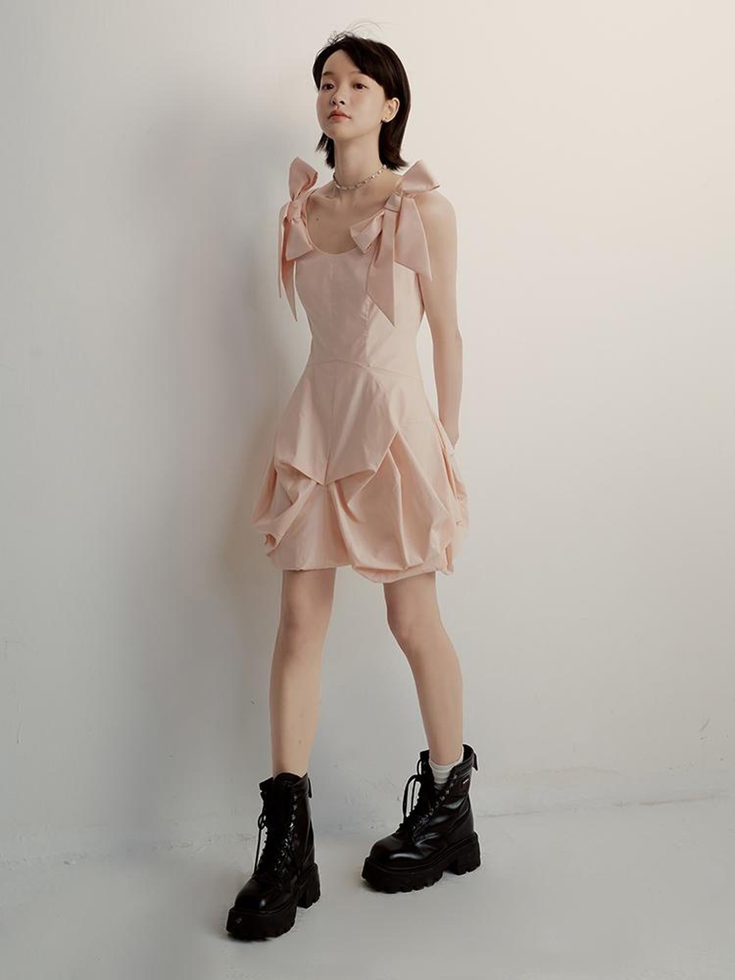 FUSSED Tencel Cotton Bow Shoulder Deconstructed Hem Dress