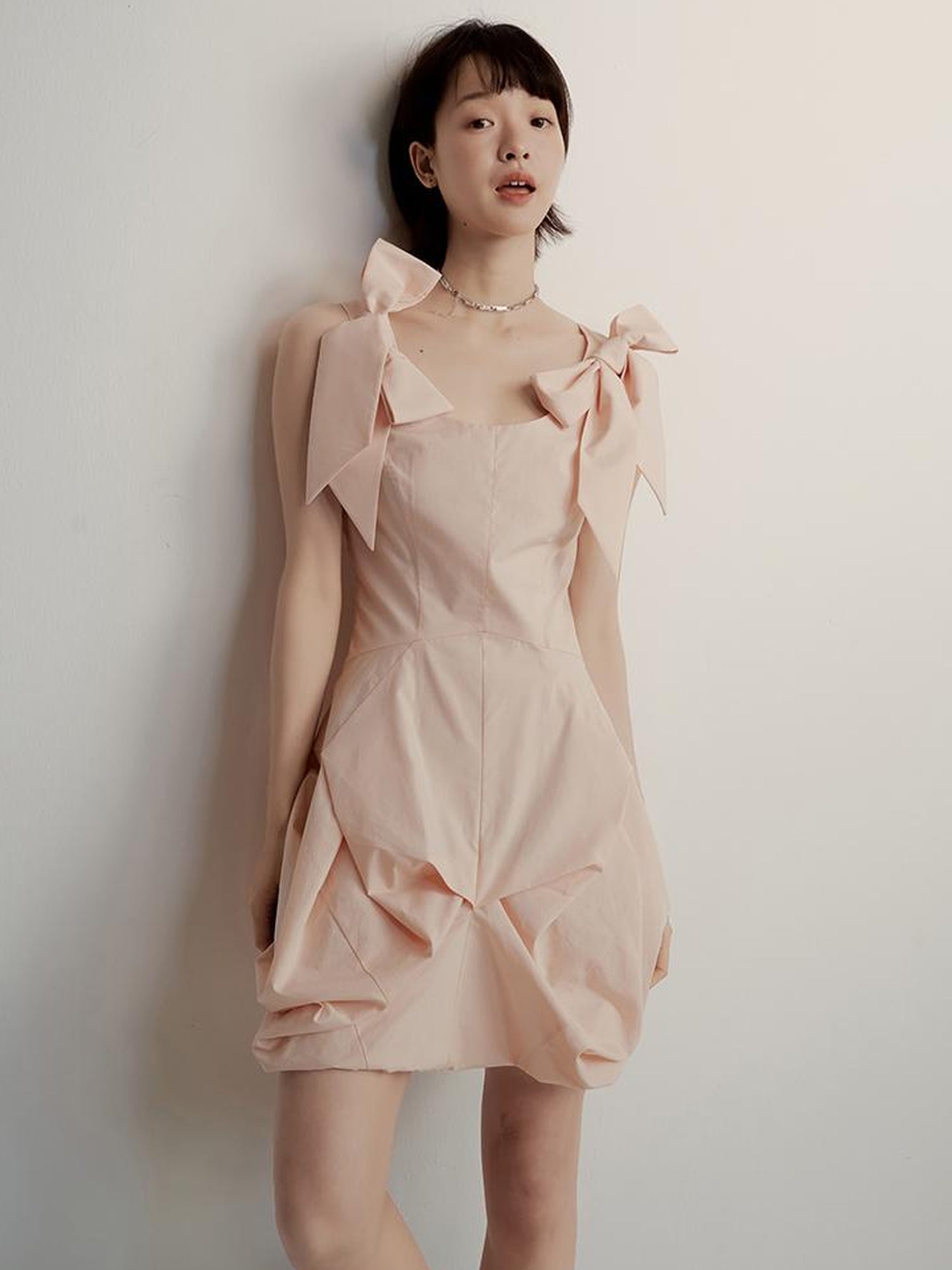 FUSSED Tencel Cotton Bow Shoulder Deconstructed Hem Dress
