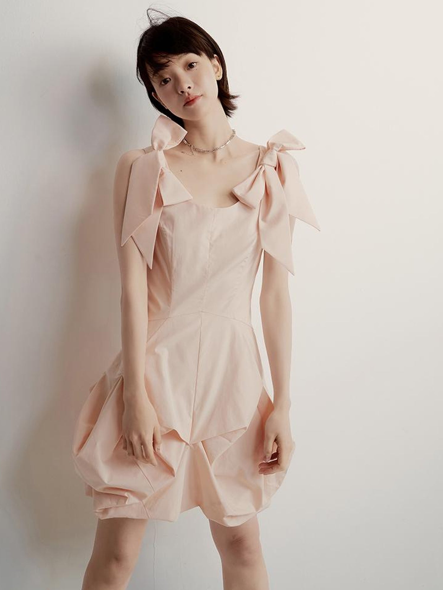 FUSSED Tencel Cotton Bow Shoulder Deconstructed Hem Dress