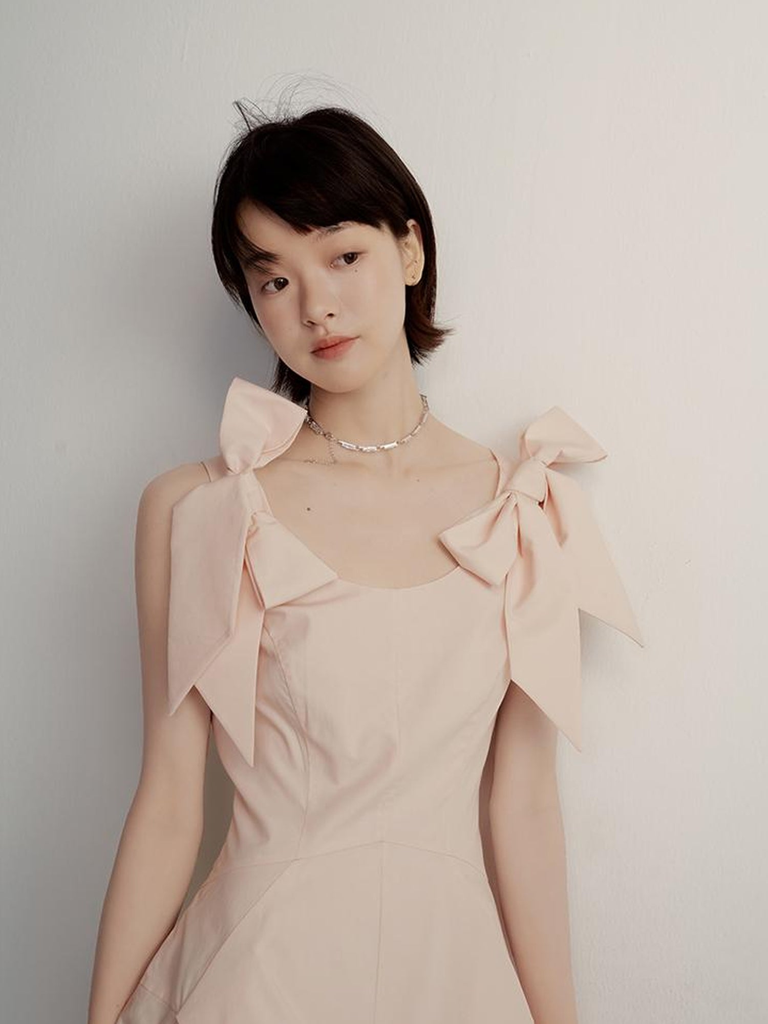 FUSSED Tencel Cotton Bow Shoulder Deconstructed Hem Dress